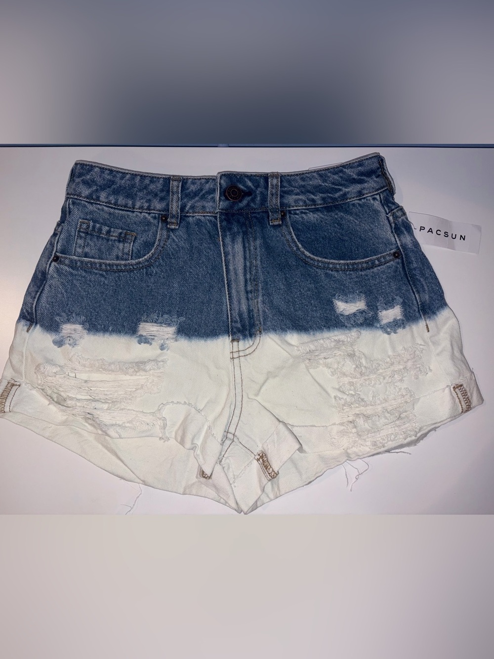 NWT PacSun Two-Tone Distressed Denim Shorts - Blue & White Ombré